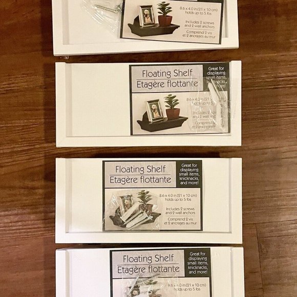 4 White Floating Wall Shelf Shelves w/ Hardware PVC 8.6 x 4 Holds 5 lbs - Picture 2 of 5